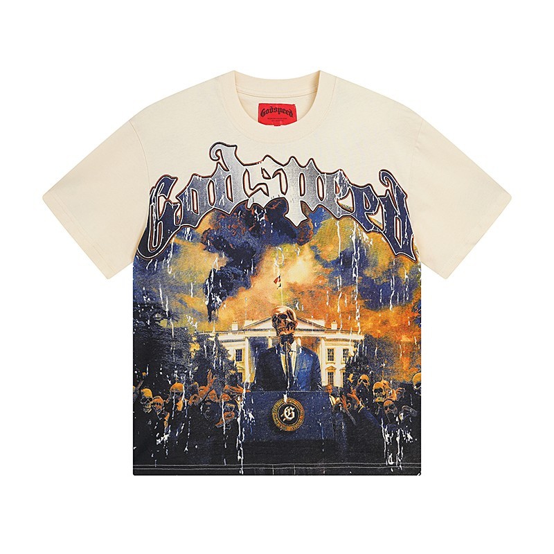 NEW 2026 Godspeed Skeleton Leader Pattern printing Tee Washed Mens T-shirt