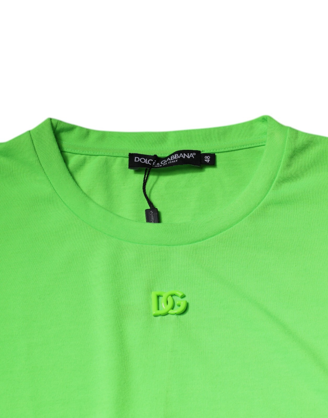 DOLCE & GABBANA T-shirt Green Logo Polyester Crew Neck Men IT48/US38/M 600usd