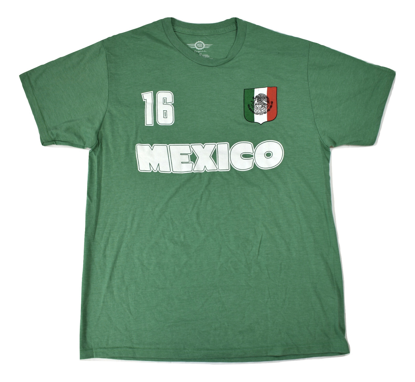 Mad Engine Mens Mexico #16 Soccer Fit Tee Shirt NWT M, L, 2XL