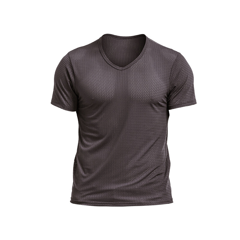 Men’s Short Sleeve Ice Silk Top Tee T-Shirt Mesh Tagless V-Neck Breathable