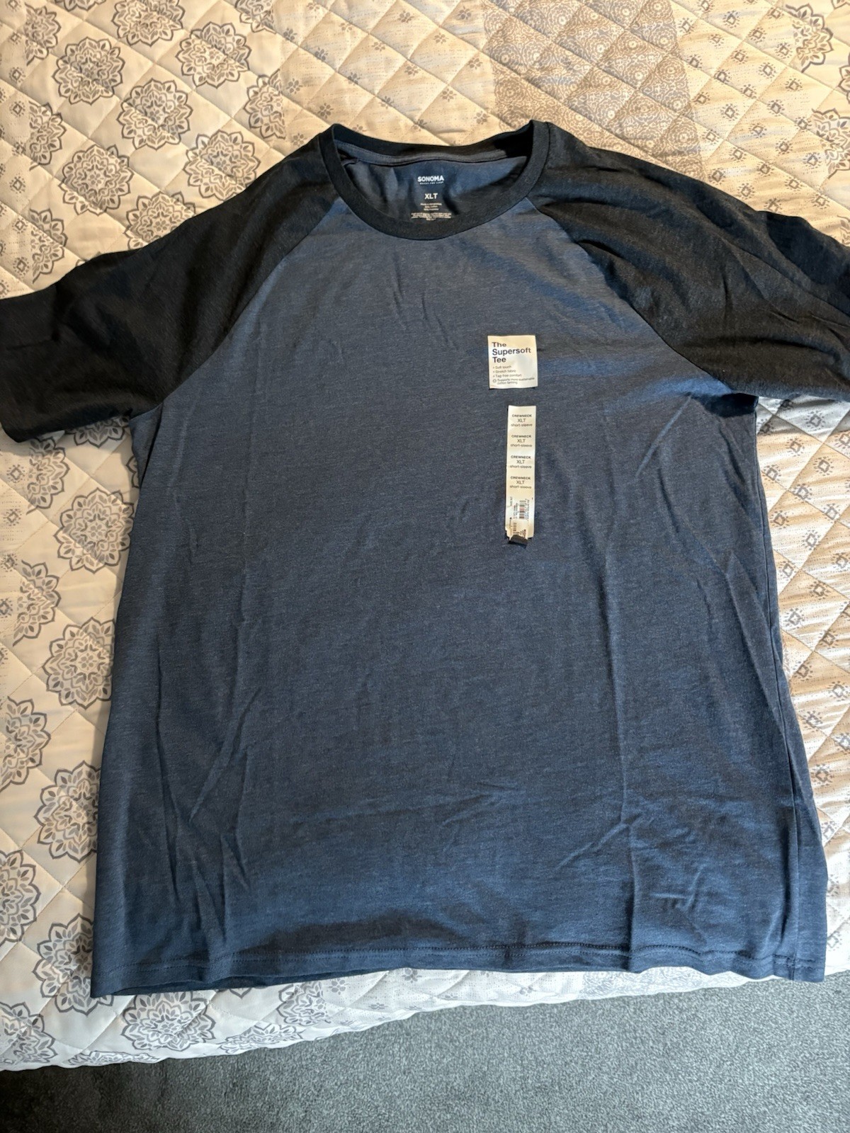 Sonoma Supersoft Tee Men’s Big & Tall XLT Blue/Black Raglan Crew T-Shirt