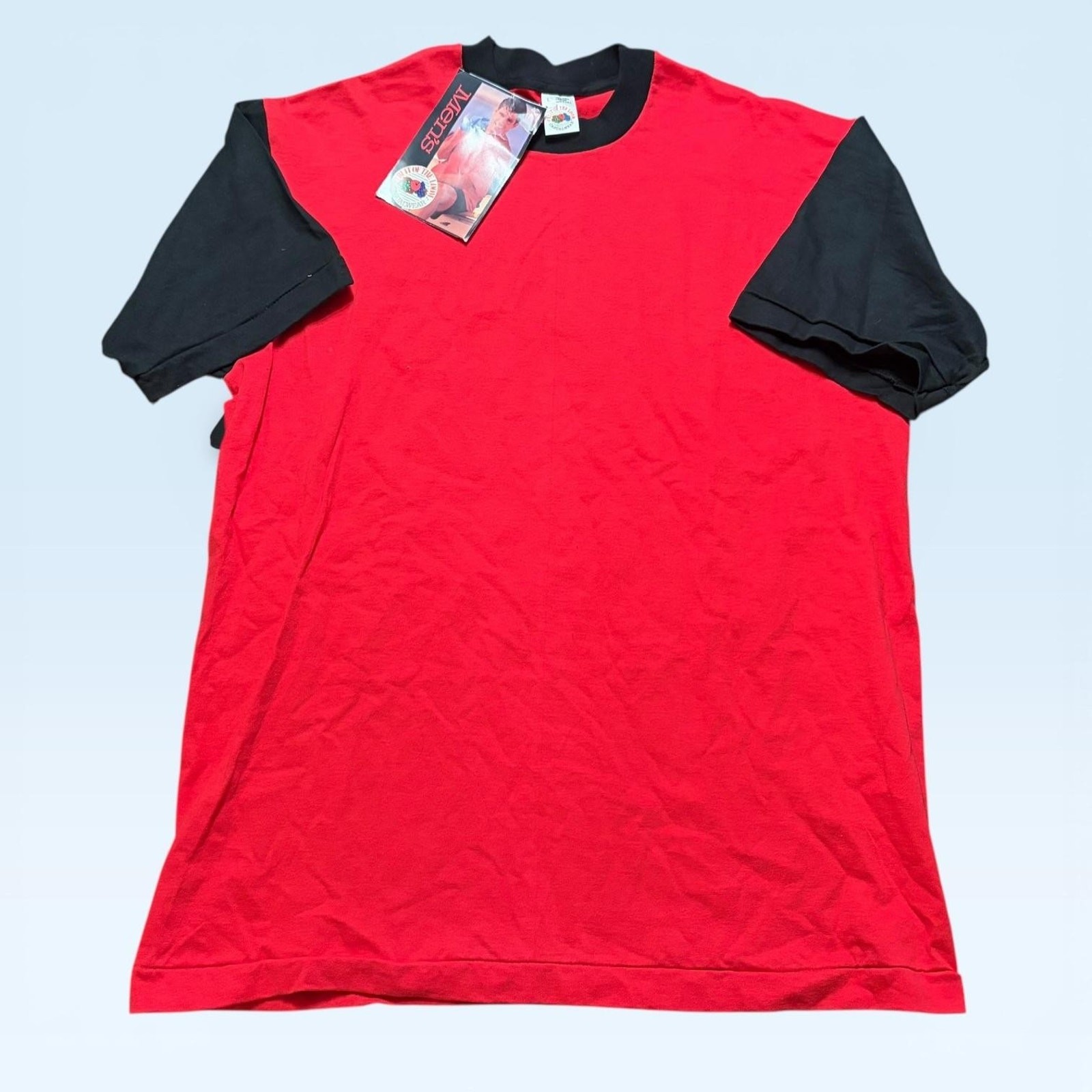 Vintage Fruit Of The Loom Shirt Mens Large Red Black Colorblock Tee Made USA 90s