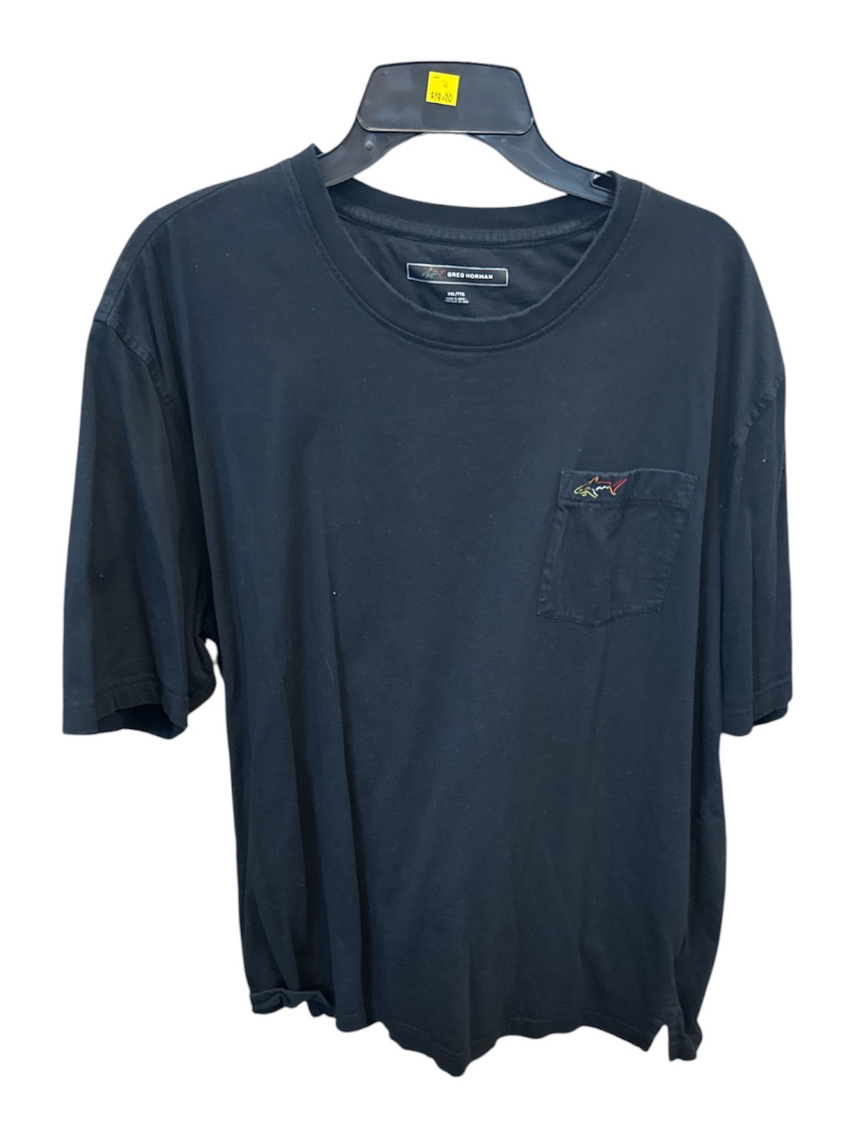 Greg Norman Black pocket Short Sleeve t shirt with Shark logo on the pocket