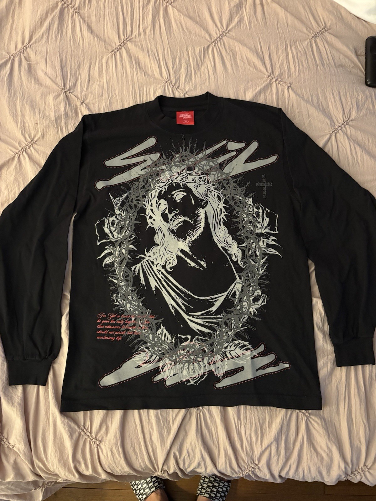 Evil Vice Jesus Graphic Long Sleeve Shirt Black $130 Retail 100% Authentic NWOT
