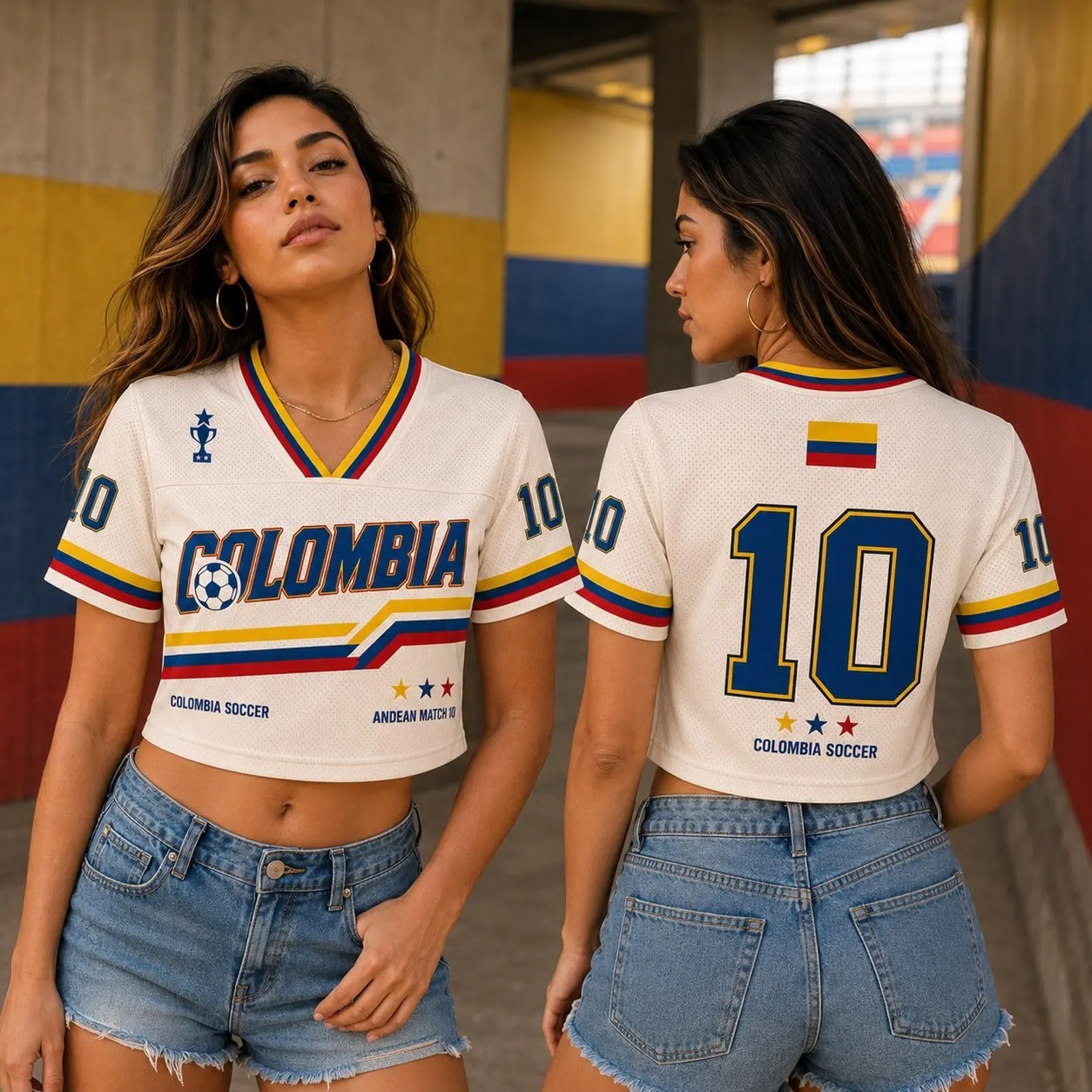 Custom Colombia Soccer Crop Jersey, Personalized Colombia Football Shirt, Women