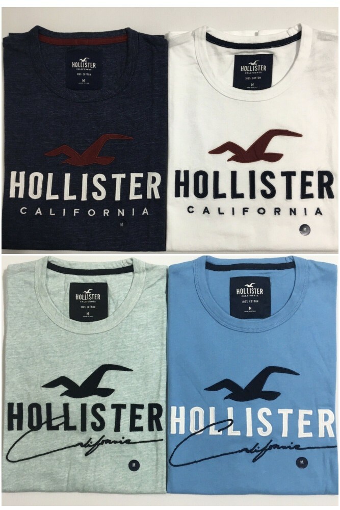 Hollister Men’s Applique Graphic T-Shirt Crew Neck Logo Tee Size XS S M L XL XXL