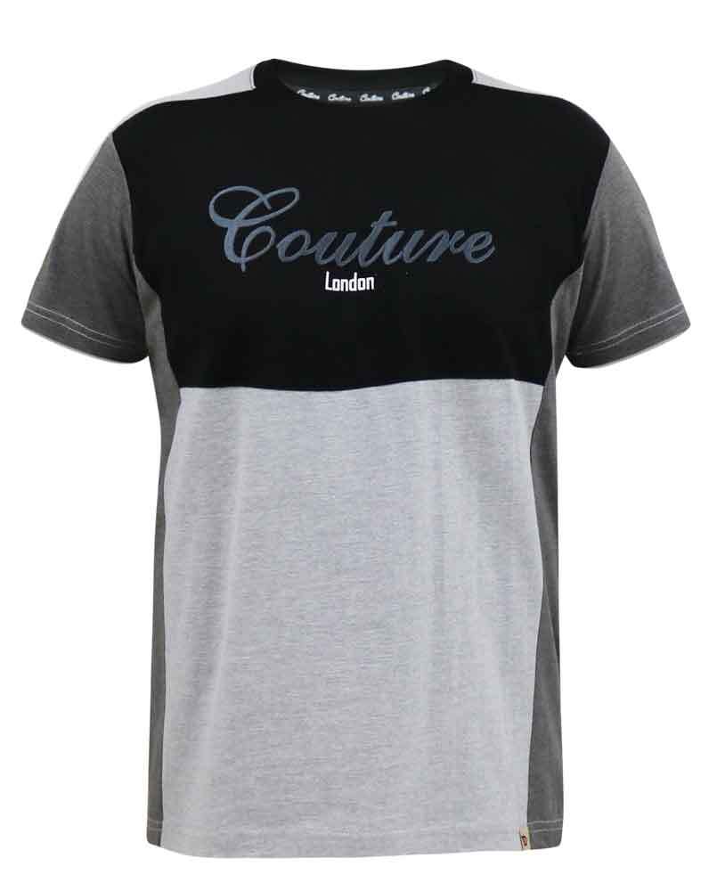 D555 Duke Large Mens Couture T-Shirt Black Charcoal Cut & Sew 2XL-6XL (601306)