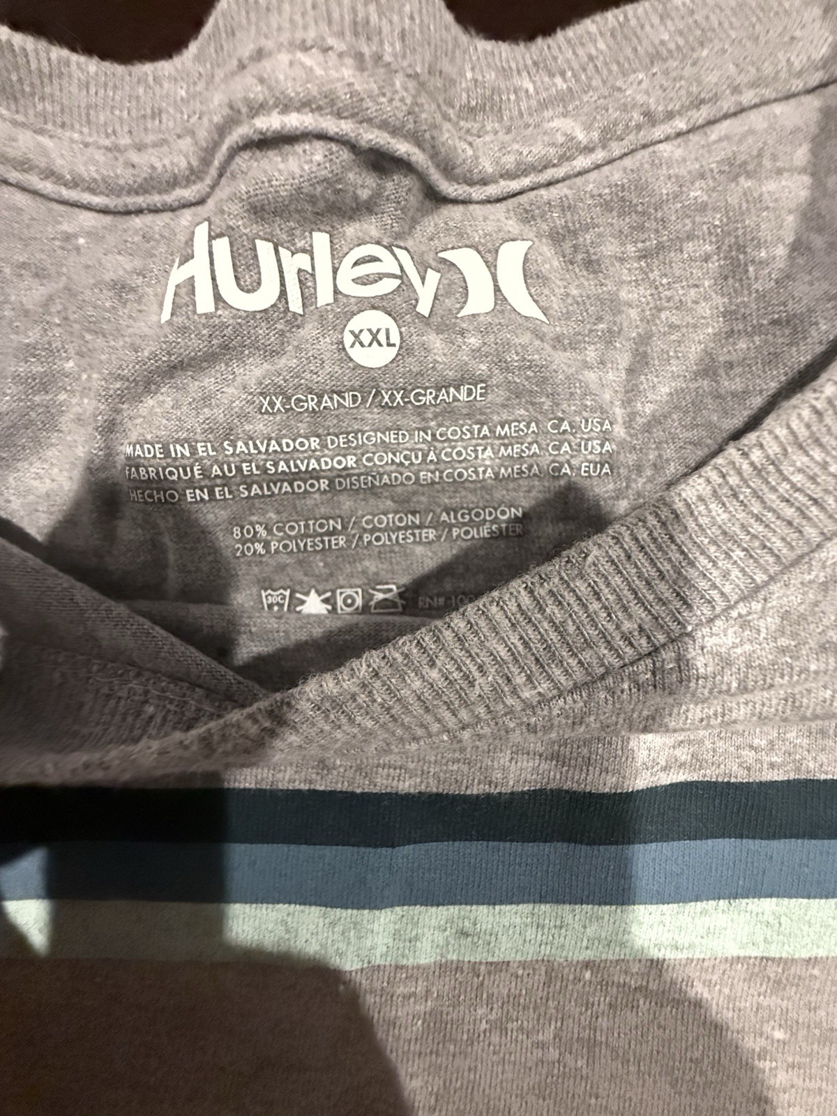 Hurley Mens XXL Gray Logo Graphic T Shirt Short Sleeve Surf Skate