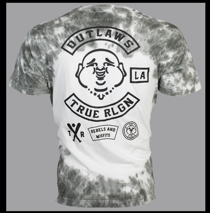 $89 TRUE RELIGION Grey Tie Dye OUTLAWS Short Sleeve Designer Graphic T-shirt NWT
