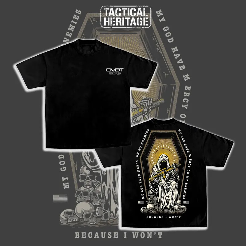 COMBAT IRON APPAREL My God Have Mercy On My Enemies Double-Sided T-Shirt, Vintag