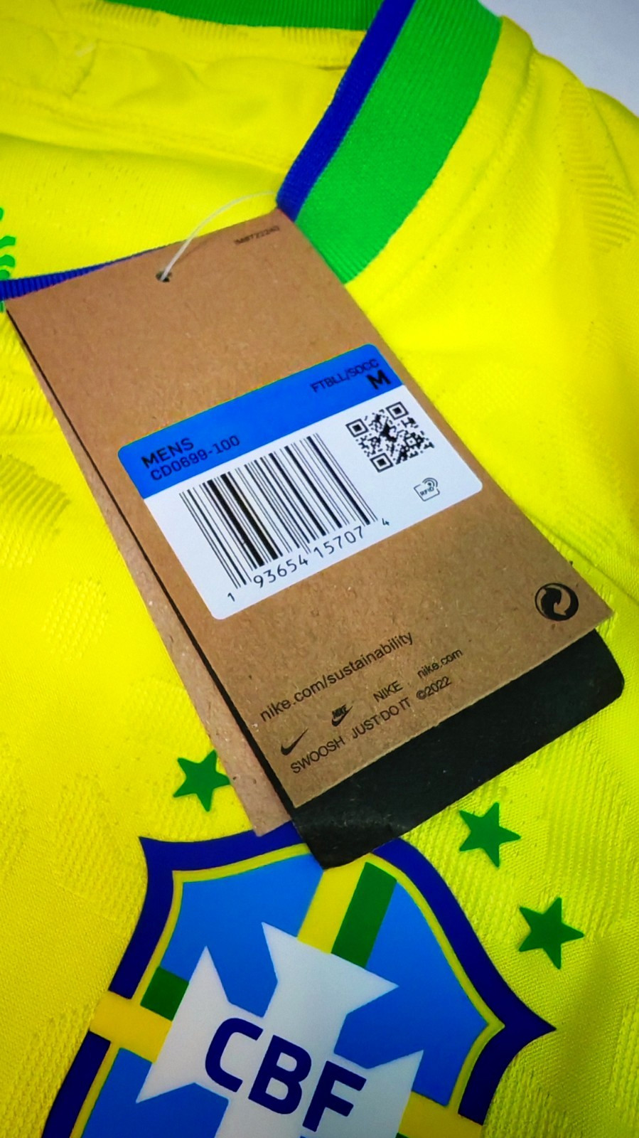 Nike Brazil 2022 World Cup Home Jersey Player Issue Dri-FIT ADV Yellow Mens Size