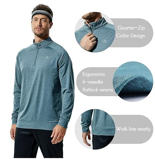 Haimont Men’s 1/4 Zip Pullover Shirt Long Sleeve Lightweight Quick Dry XL