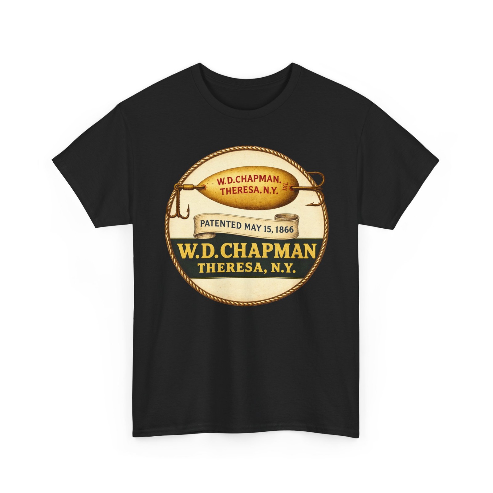 W.D. Chapman IXL Vintage Fishing Lure Theresa NY Patented 1866 T-Shirt