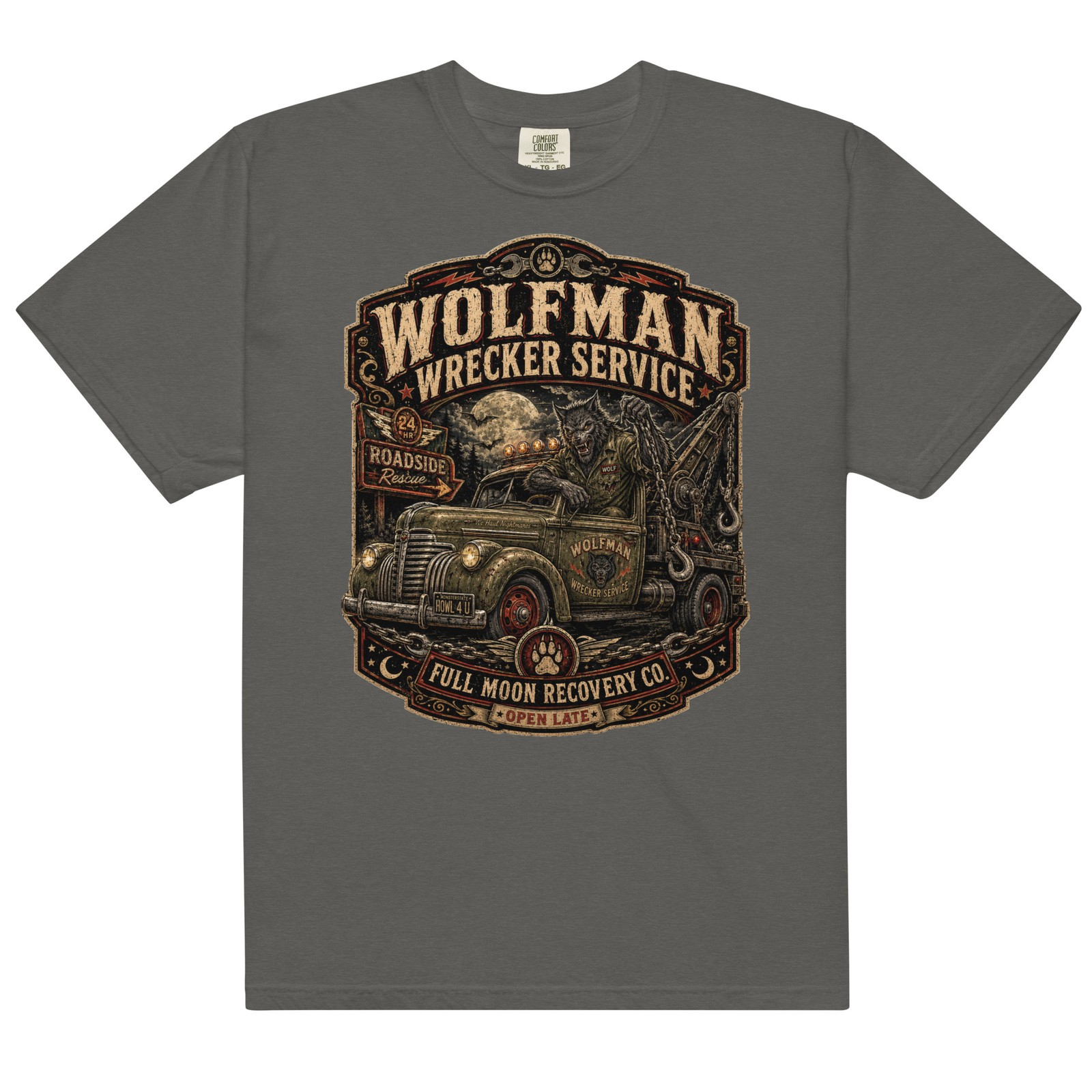 Wolfman Tow Truck Comfort T-Shirt Werewolf Wrecker Tee S-4XL