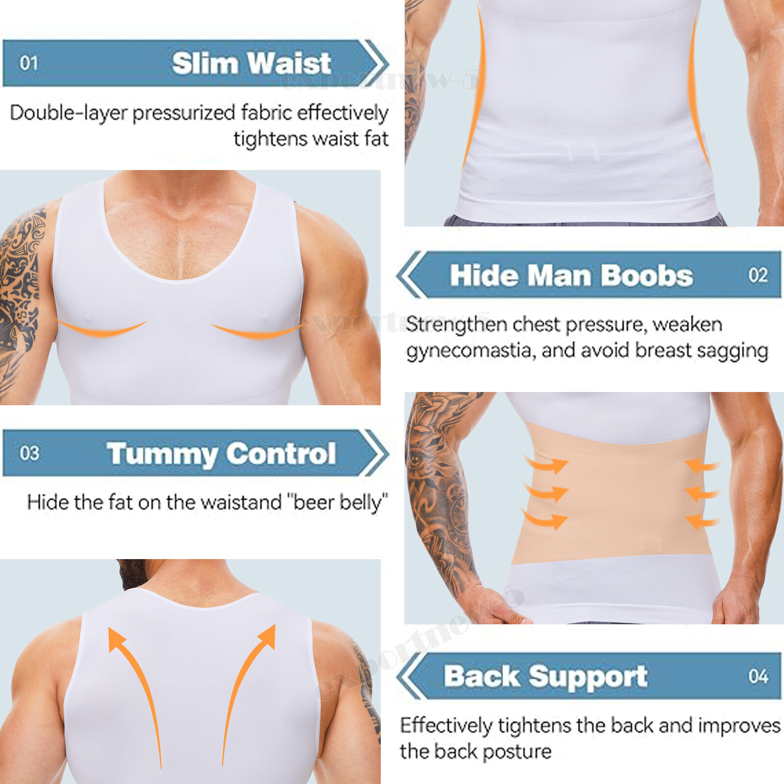 Men’s Body Shaper Gynecomastia Compression Ionic Shaping Shirt Slimming Tank Top