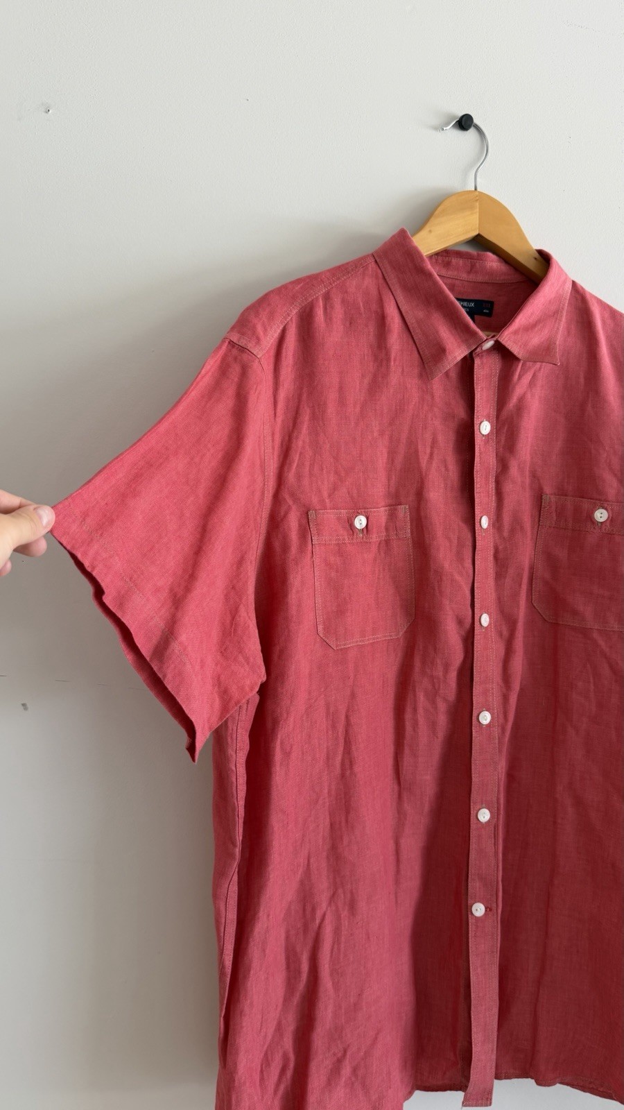 Cremieux Mens 100% Linen Long Sleeve Button Up Shirt Size XXL Red Collared Soft