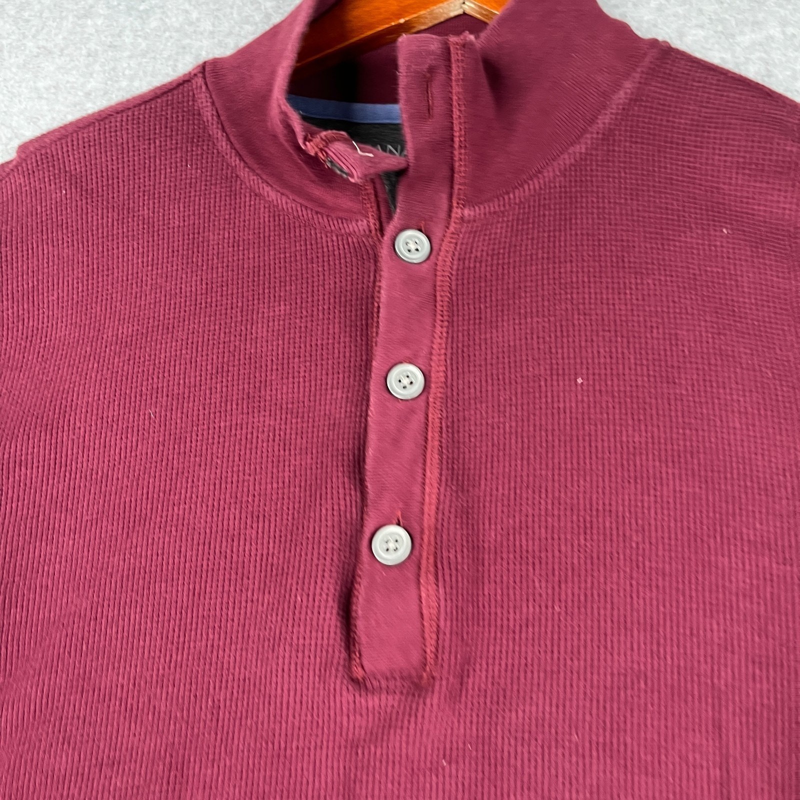 Banana Republic Henley Shirt Waffle Knit 1/2 Zip Burgundy Long Sleeve Pullover L