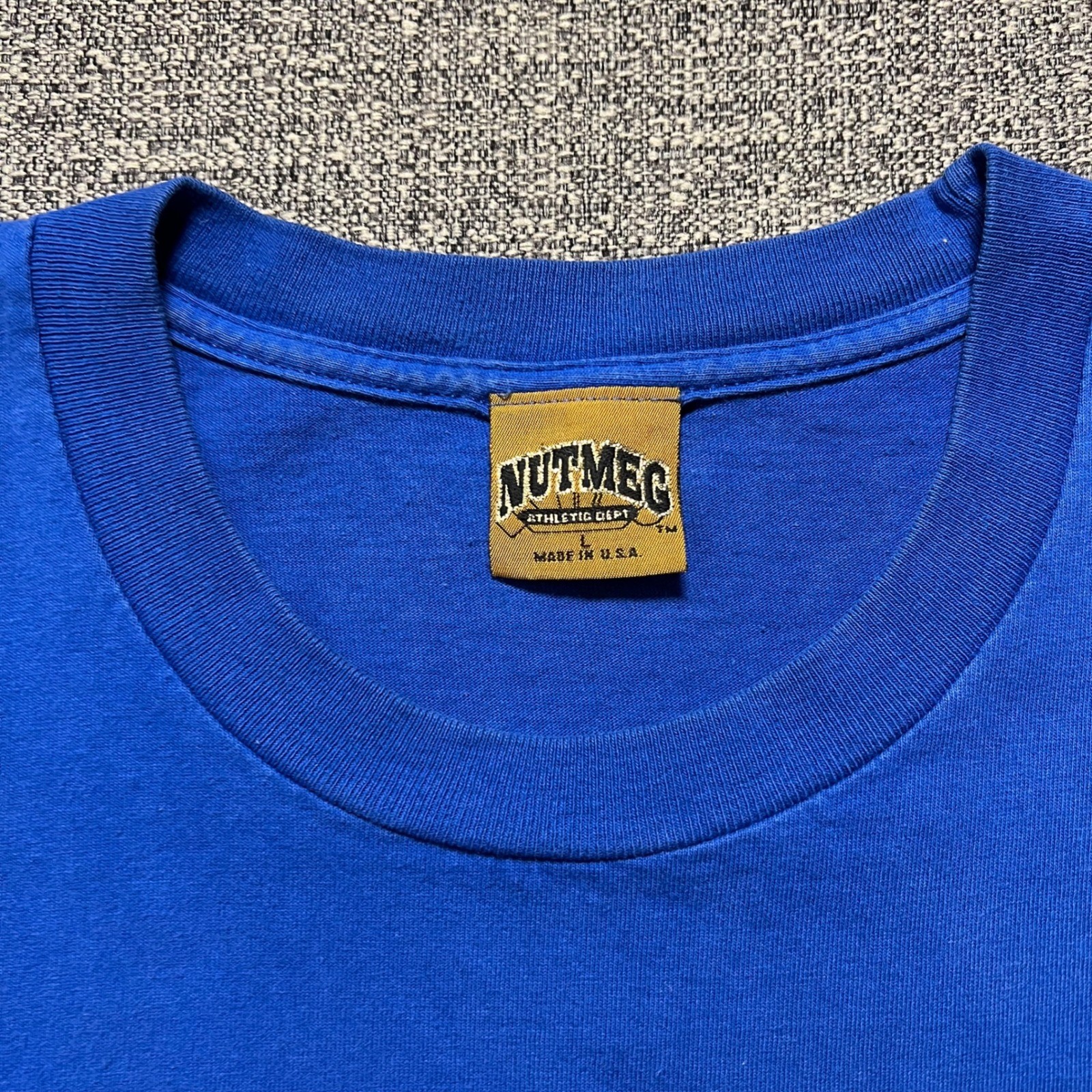 Vintage 90s Nutmeg Nolan Ryan Texas Rangers MLB T Shirt Blue Single Stitch Large