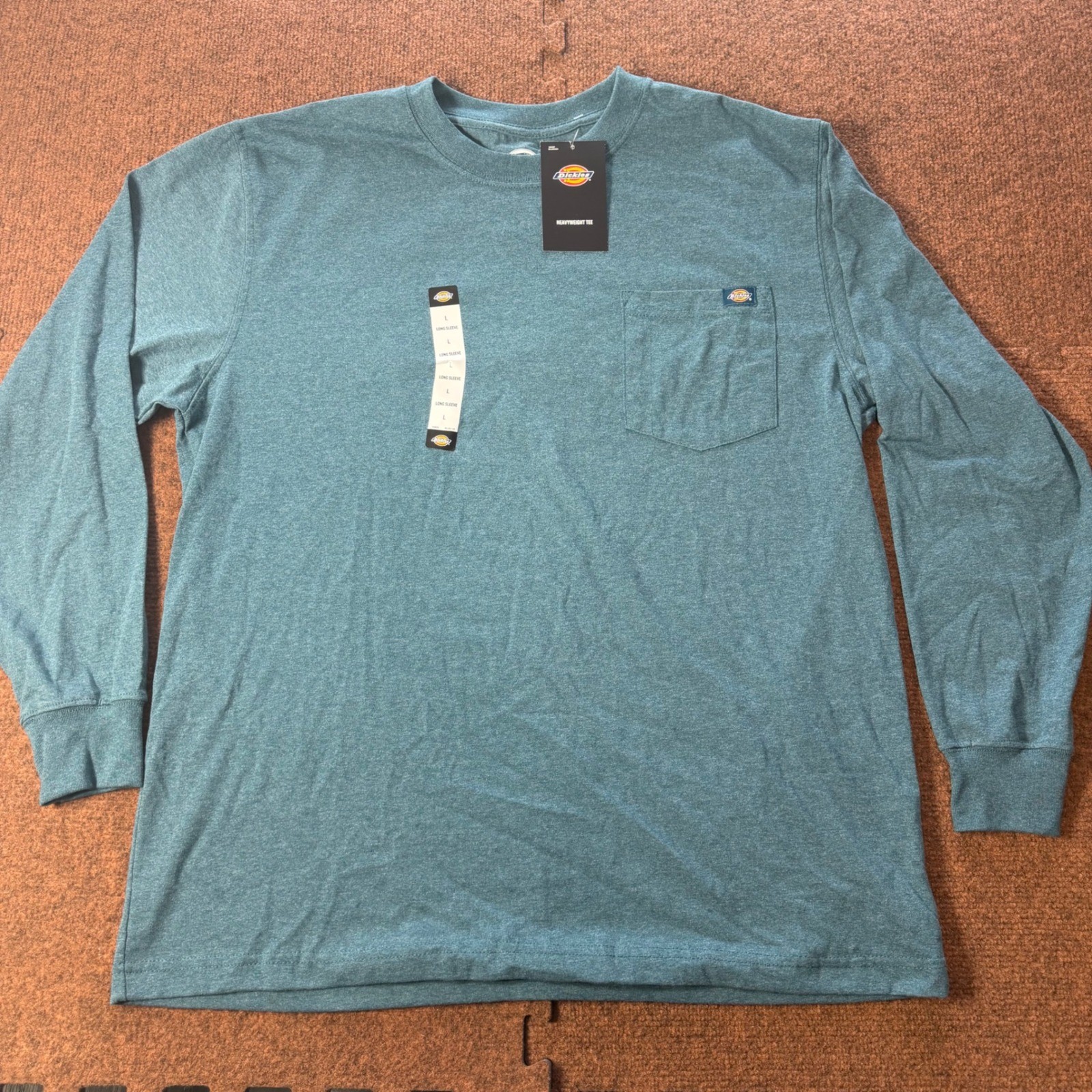 Dickies Mens Heavyweight Long Sleeve Pocket Tee WL450BUD Teal Blue Heather L NWT