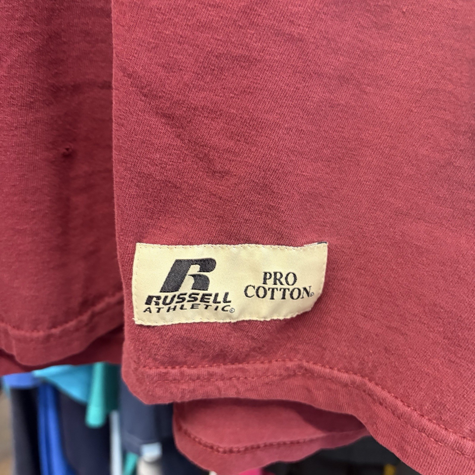 Vintage 90s Russell Athletic Pro Cotton Maroon/Burgundy Blank Pocket Tee Size XL