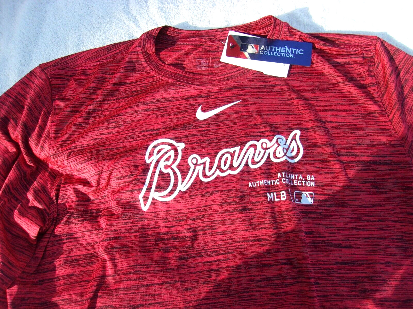 NWT Nike dri fit T, Atlanta Braves, men’s M, L, XL, heather red, poly., MLB, $40