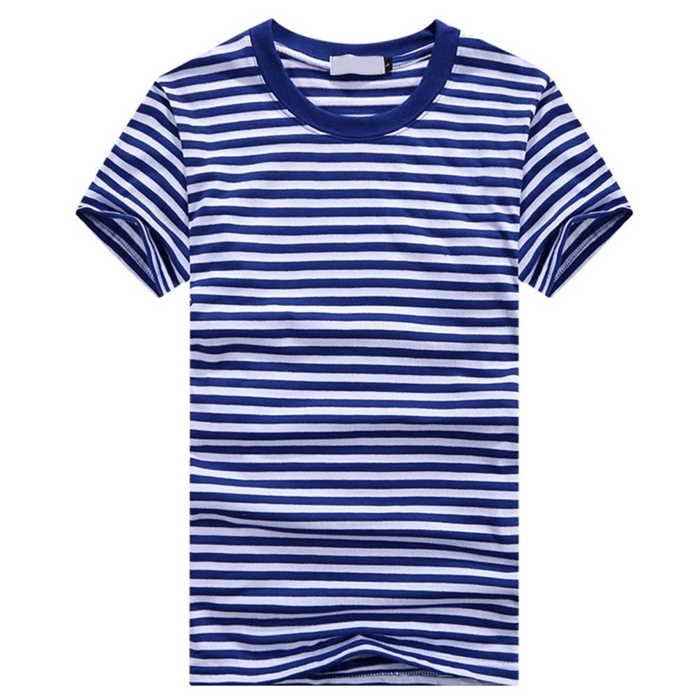 Stylish Men’s Blue and White Striped Tshirt with Short Sleeves for Sports