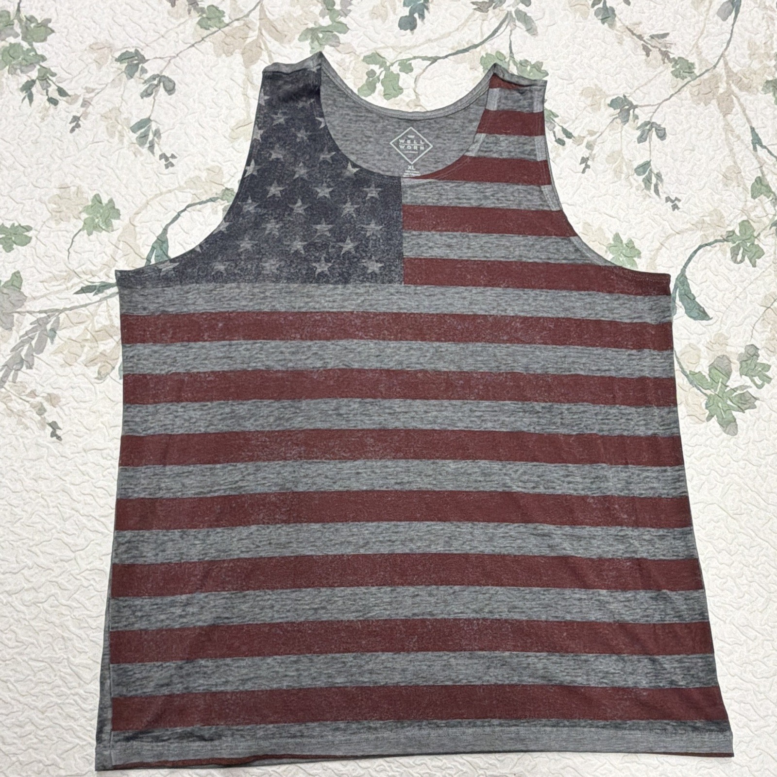 Well Worn Men’s XL USA Flag Stars & Stripes Scoop Neck Sleeveless Tank Top