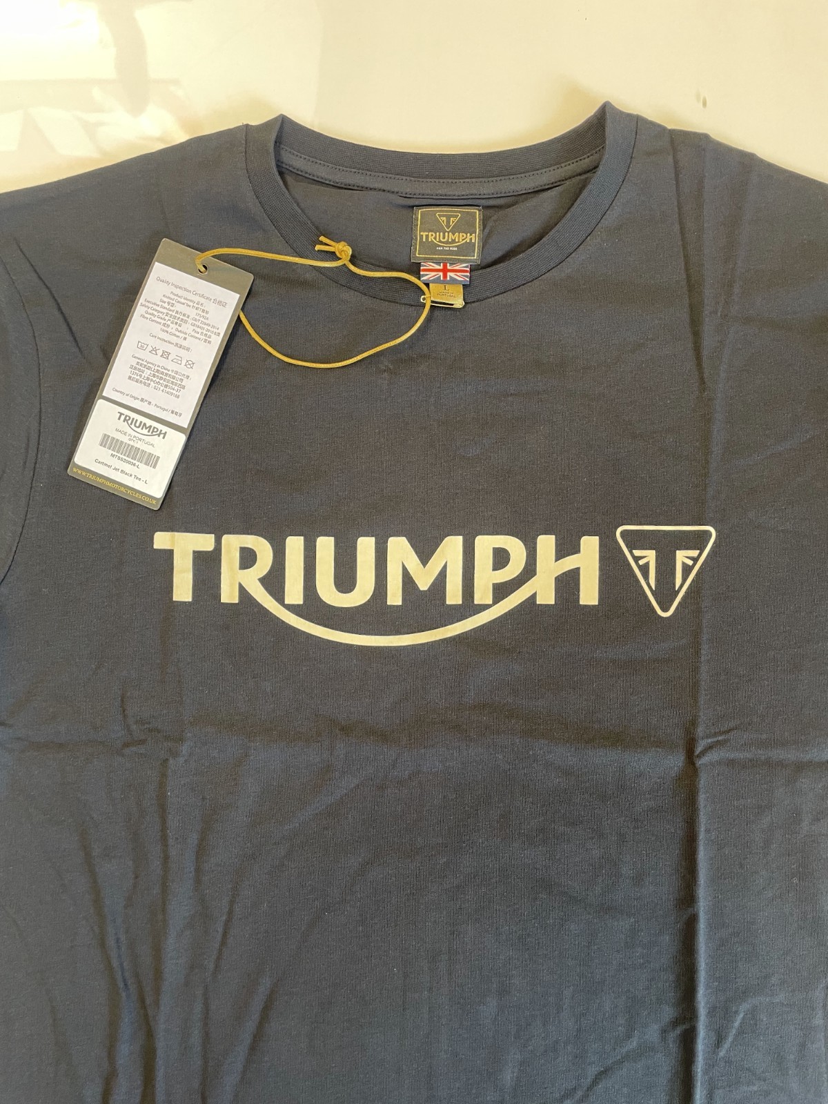 Triumph T-Shirt Mens Large Cartmel Jet Black Spellout Logo Short Sleeve Cotton