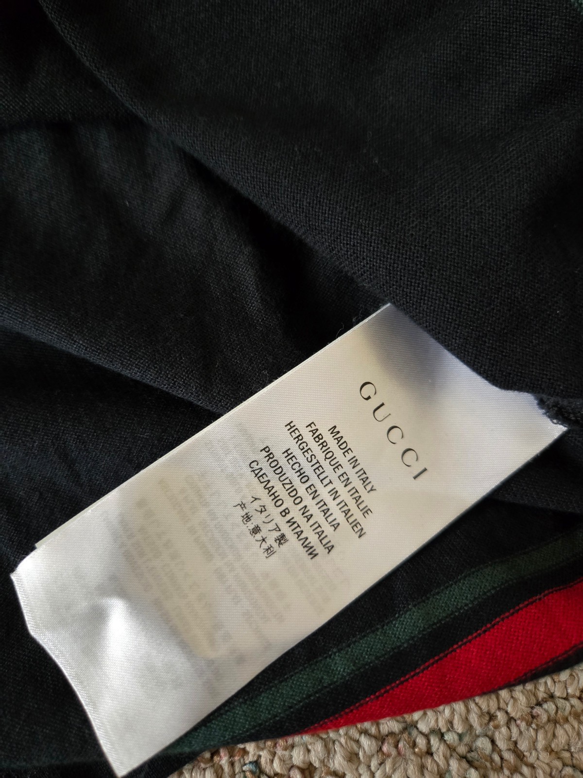 Gucci Shirt Mens XL Black V Neck Web Stripe Bottom Hem Knit Top Italy Authentic