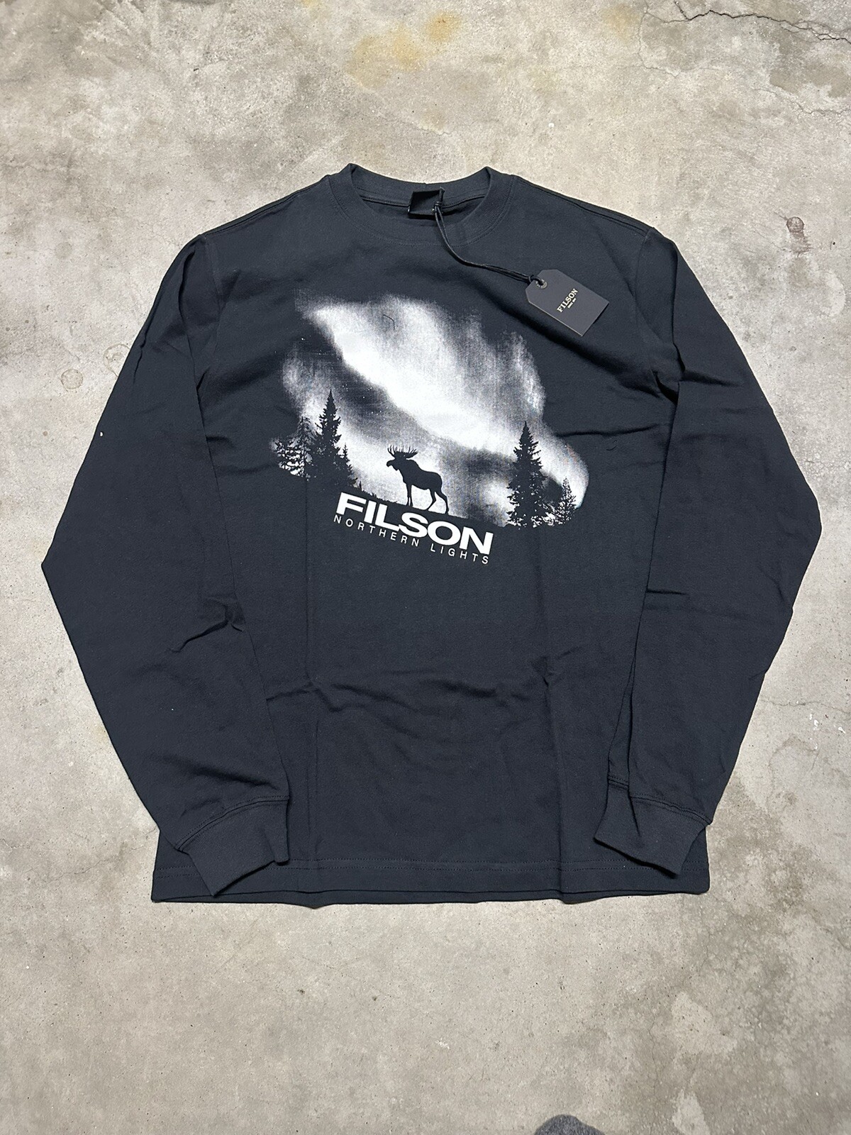 NWT Filson Northern Lights Long Sleeve Moose T Shirt Black Made in USA Outdoors