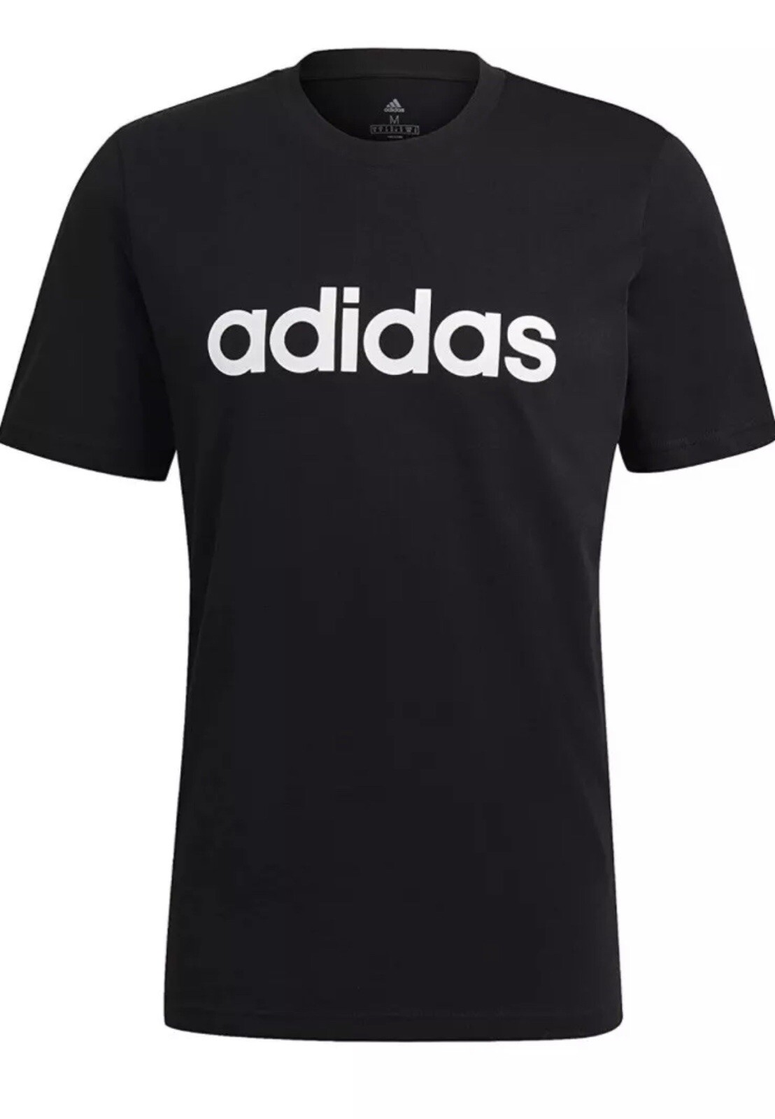 Adidas Mens Essentials Embroidered Linear Logo Tee Black White T-Shirt Size SM