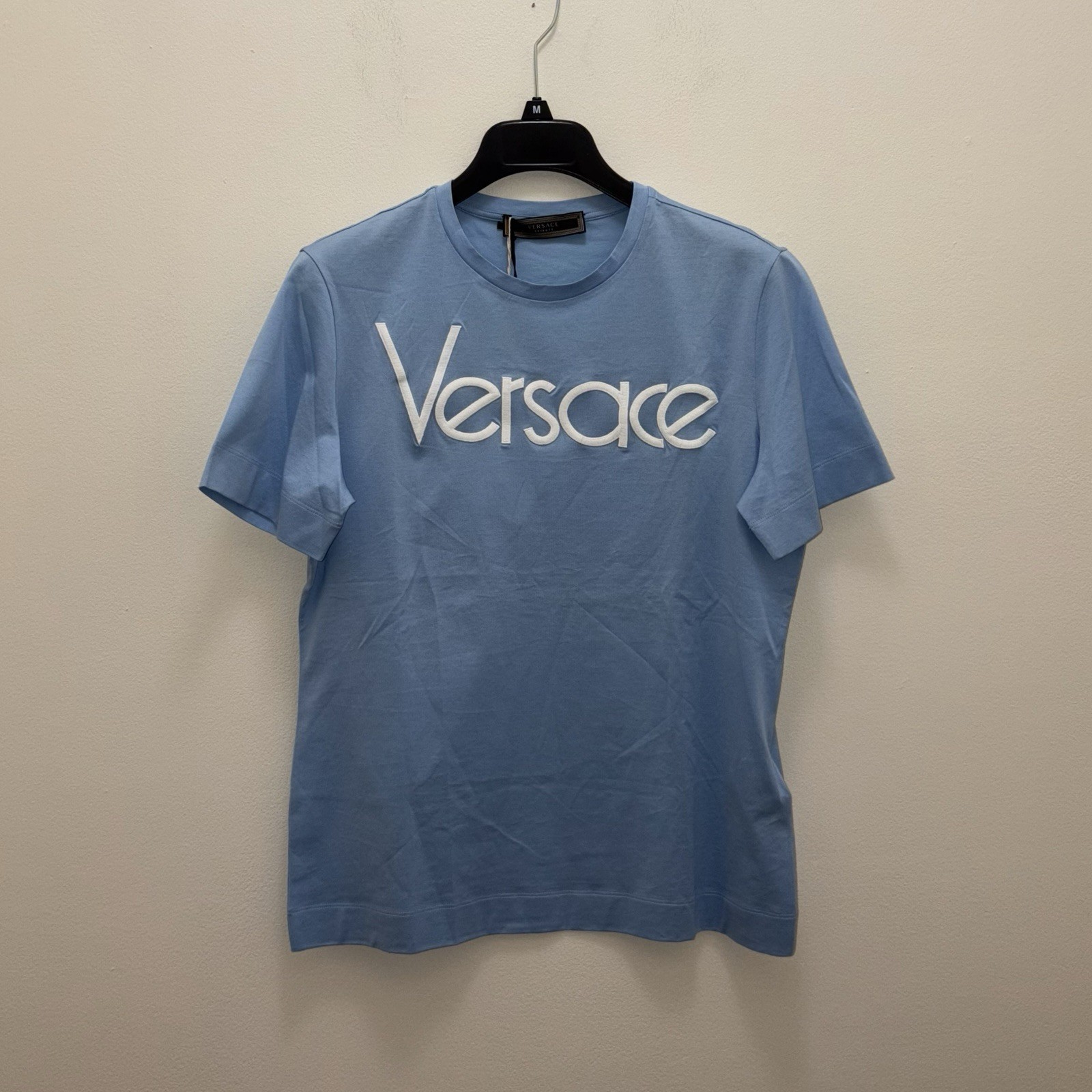 VERSACE NWT 90’s Tribute Runway Blue Logo Tee Shirt Medium Collectible Designer