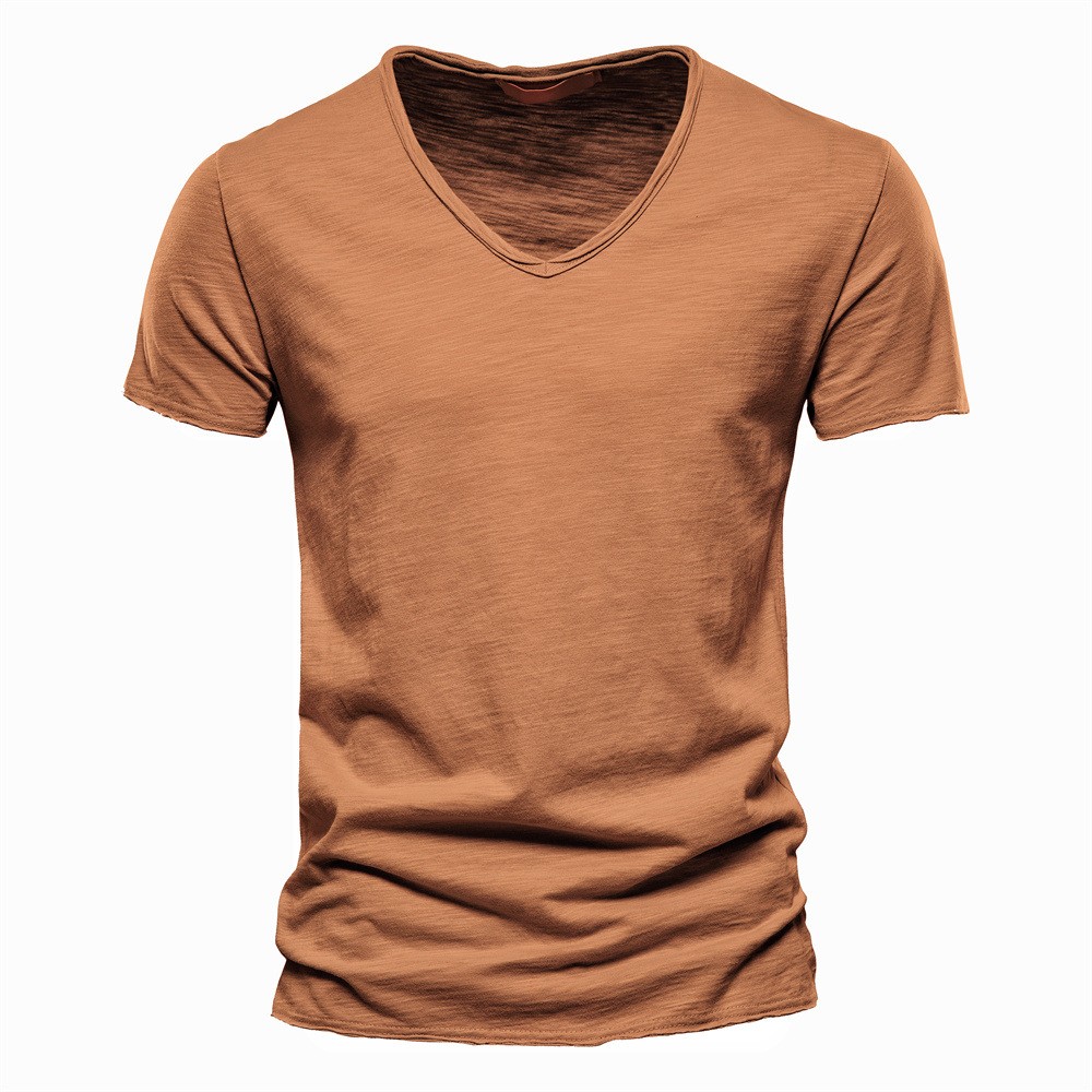 Summer Men’s New Solid Color V-Neck Short Sleeve T-shirt Tops Casual Blouse