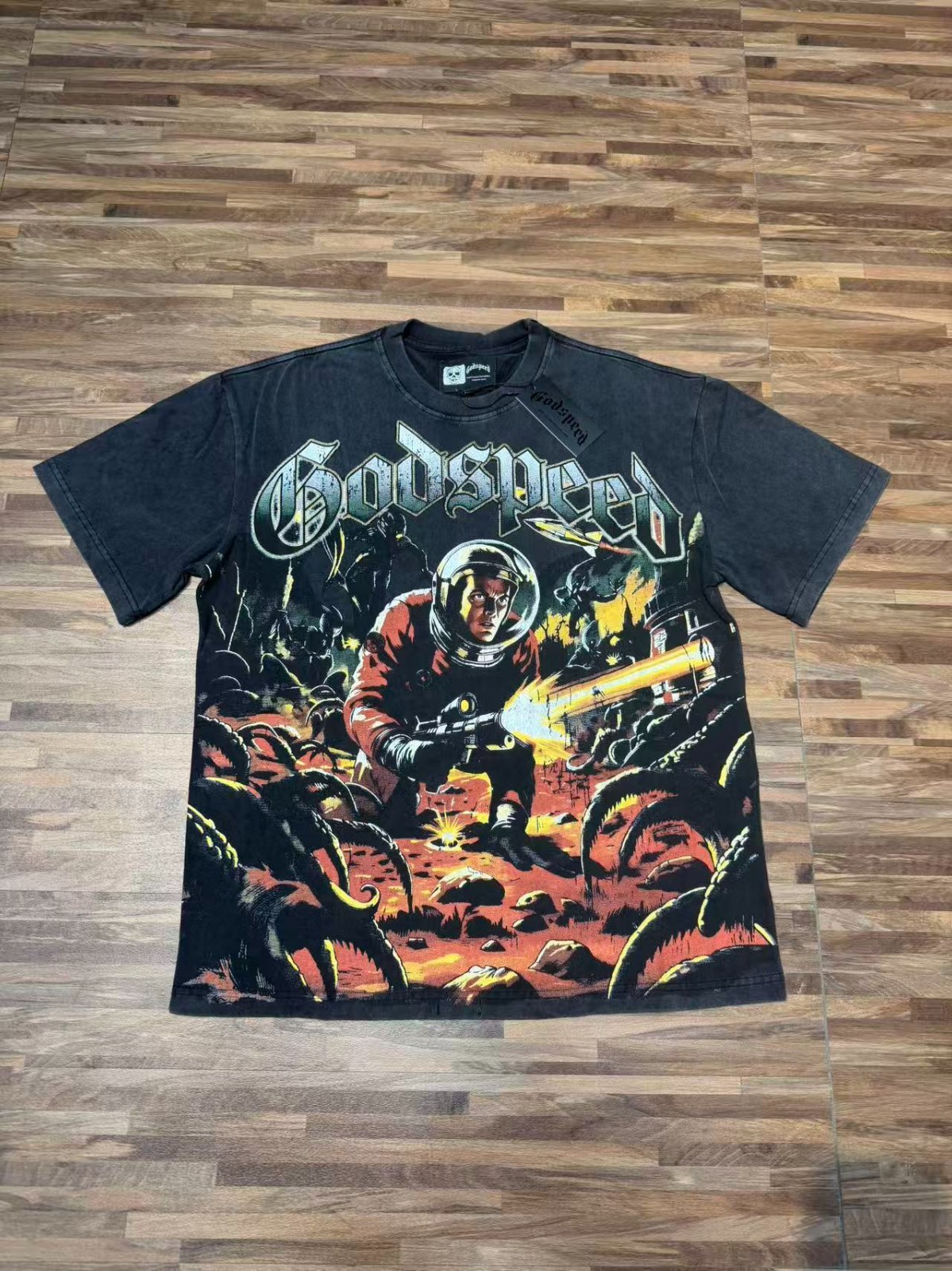 26/SS Mens Godspeed Alien character monster print Cotton Short sleeved T-shirt