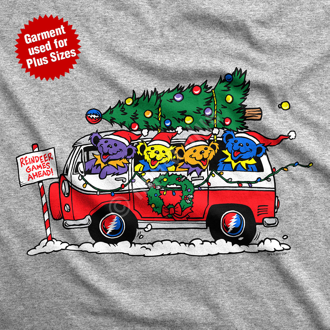 GRATEFUL DEAD-STEAL YOUR CHRISTMAS TREE-BEAR-BUS-T-SHIRT S-M-L-XL-2X Garcia,Lesh