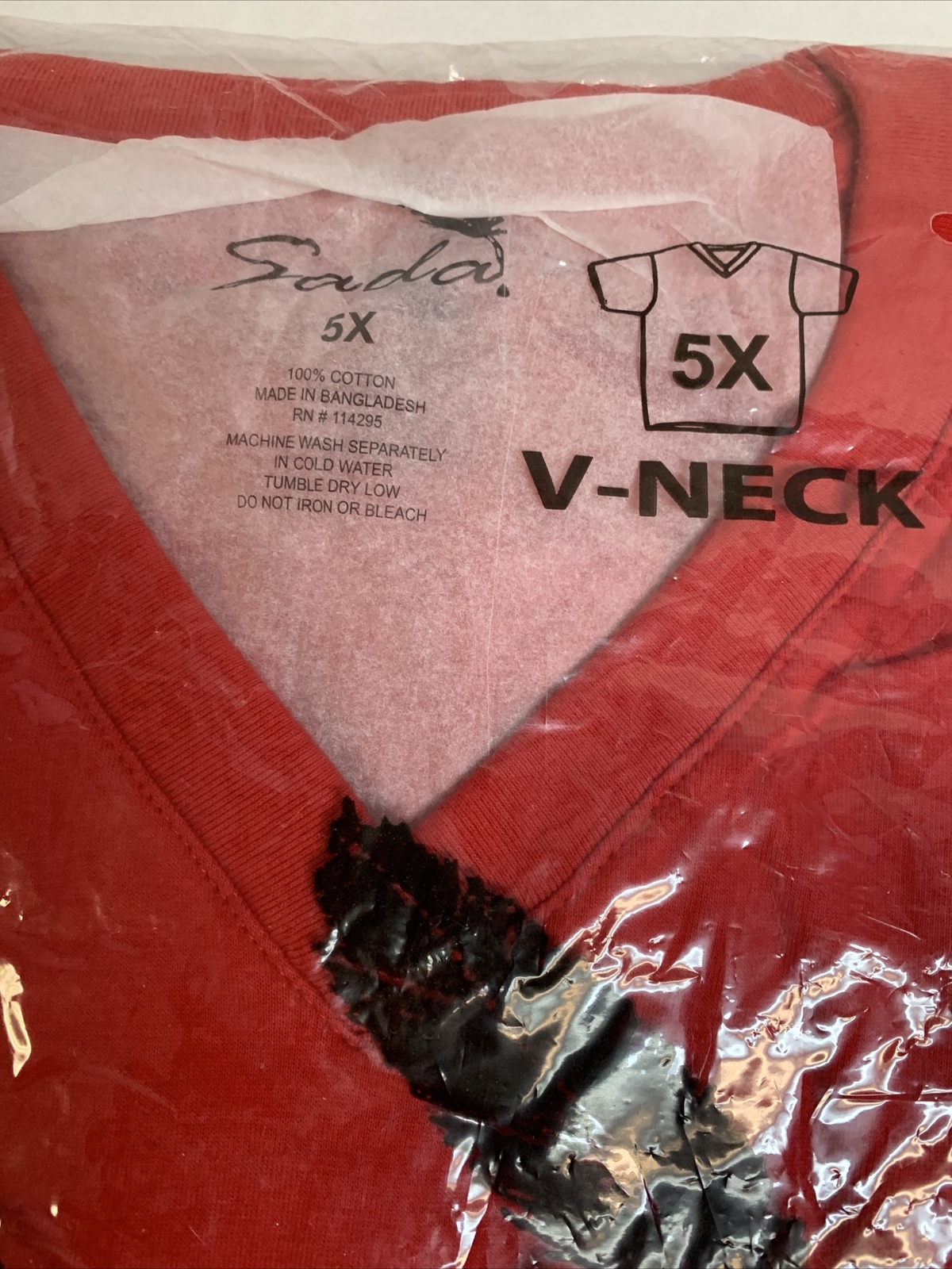 Sada T-Shirt Solid Red Short Sleeve V-Neck 100% Cotton Men’s 5XL