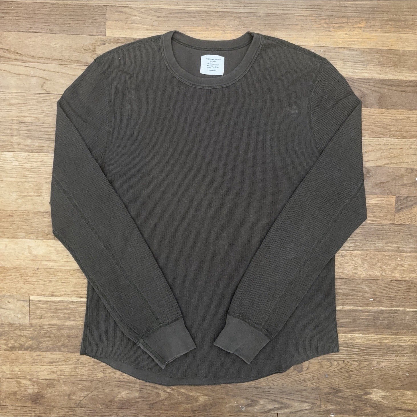 Buck Mason Mens Medium Green Vintage Thermal Surplus Tee Waffle Knit Long Sleeve