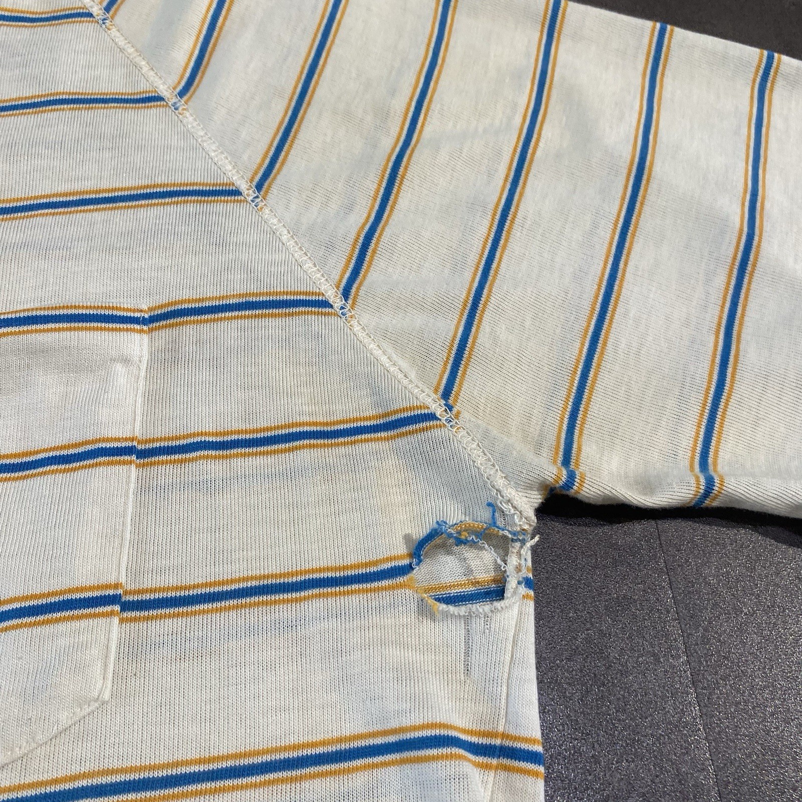 Vintage 60s 70s Montgomery Ward Striped T Shirt XL Distressed Worn Faded Surf