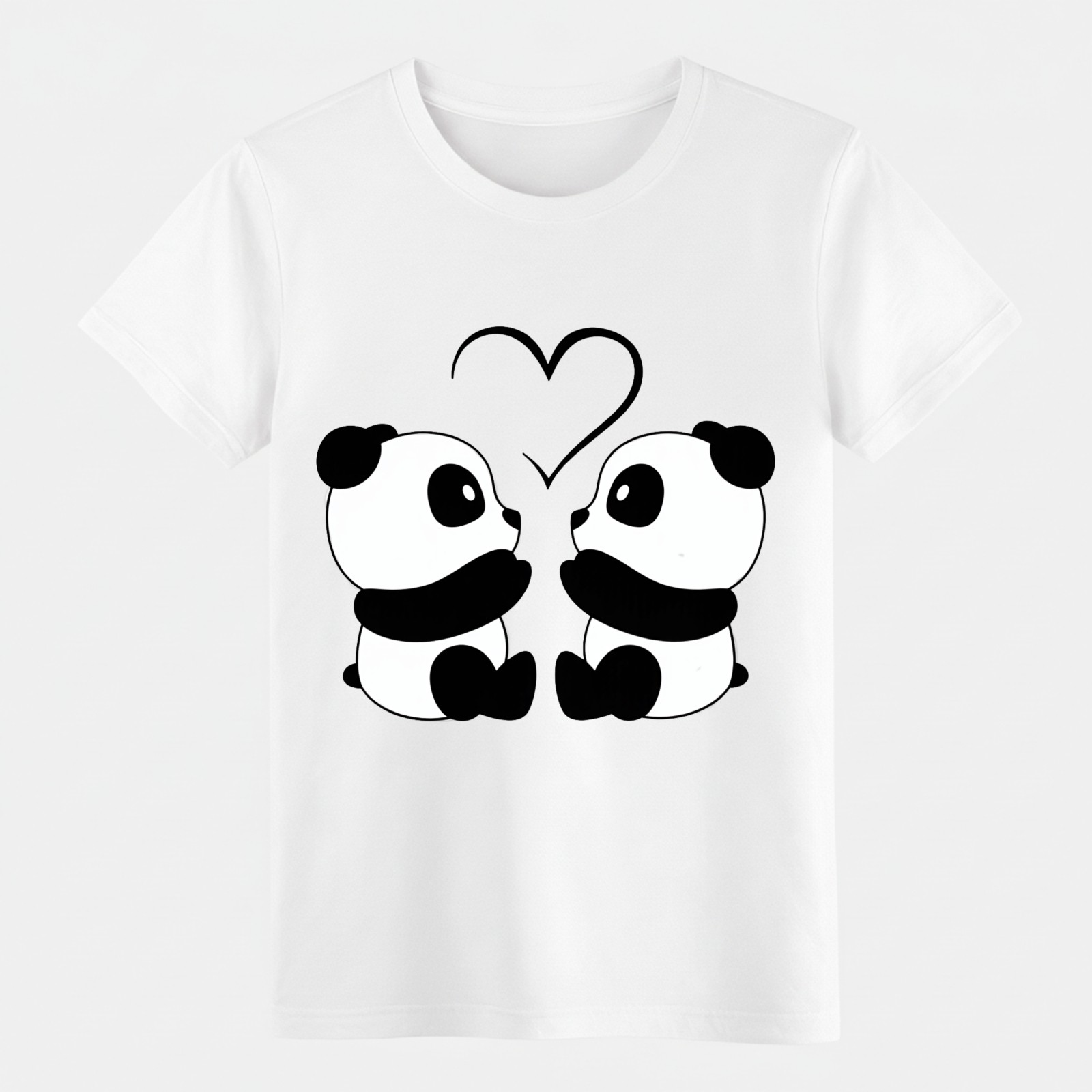 Cute Panda Couple Love Heart Animal Print Cotton T-Shirt