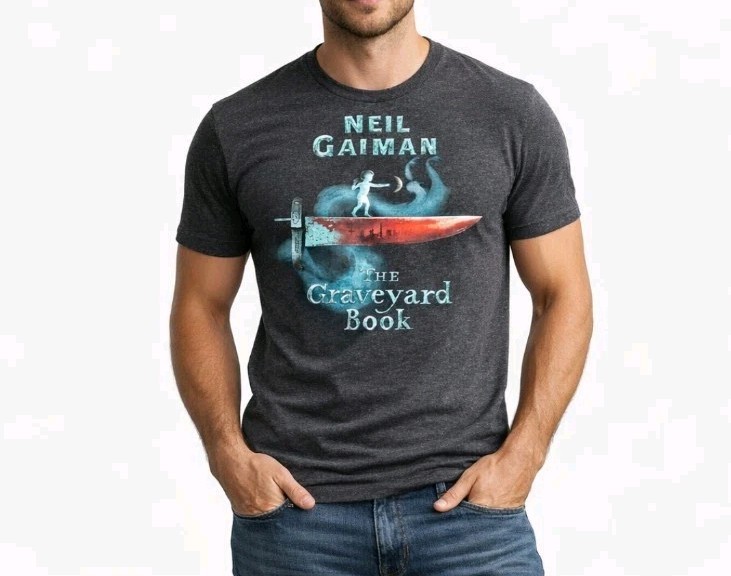 Neil Gaiman The Graveyard Book Mens L T-Shirt Official Literary Graphic Tee Gray