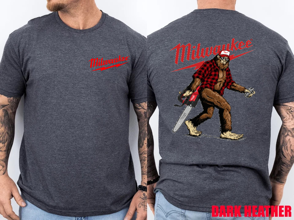 Bigfoot Milwaukee Power Tool Chainsaw Blue Collar Lumberjack 2 SIDE T-Shirt
