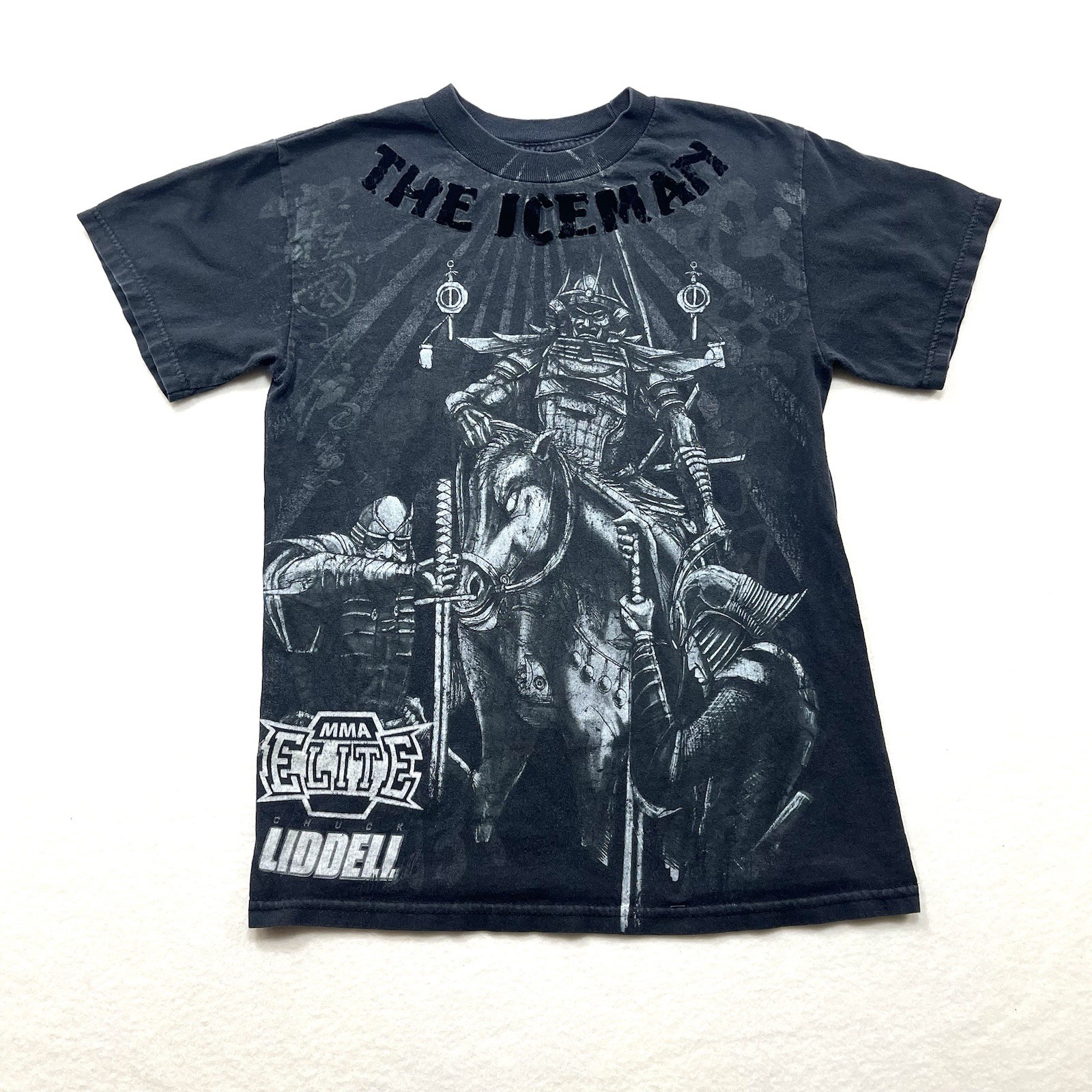 Mens S Chuck Liddell MMA Fighter Elite Iceman Grunge T-Shirt Faded Black Grunge