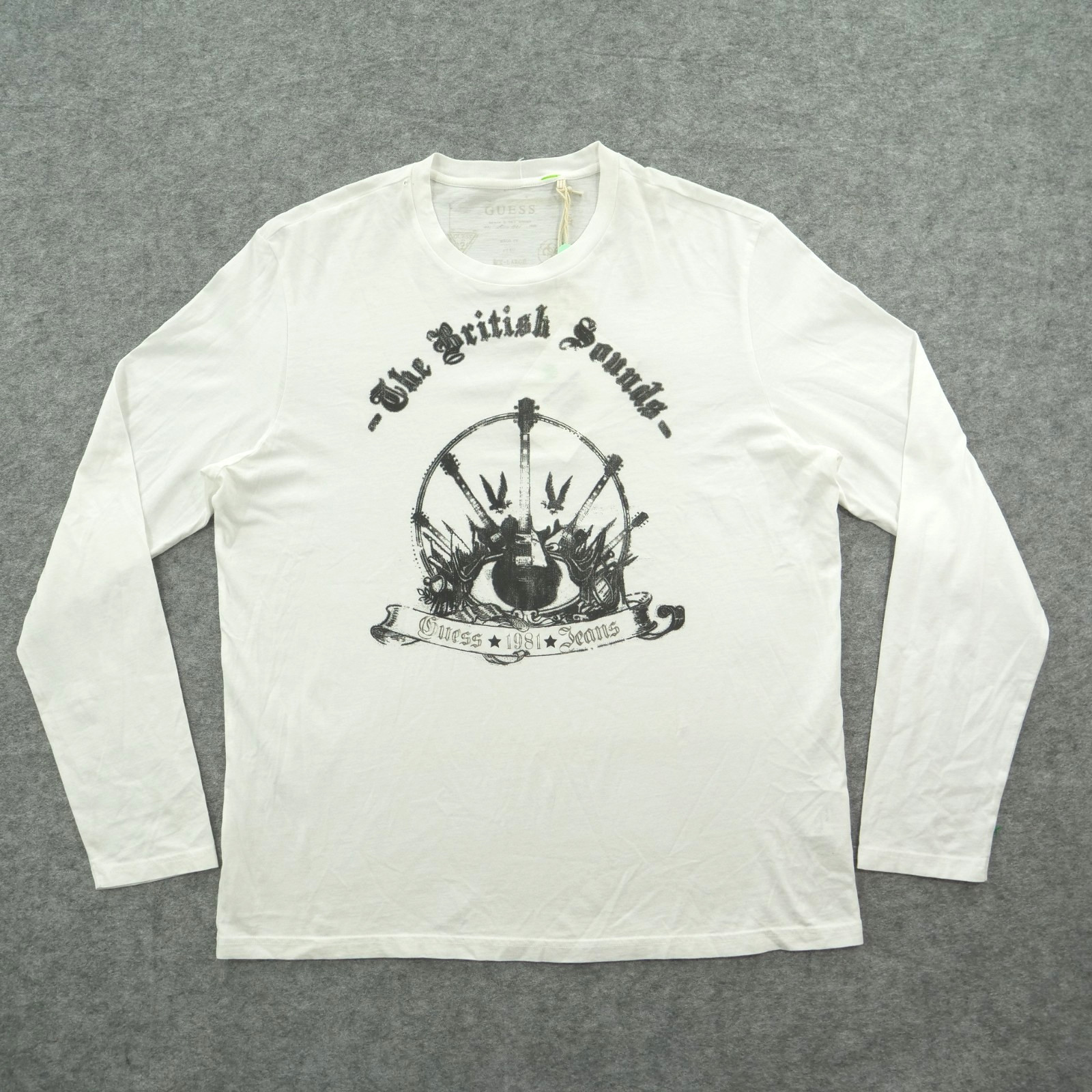 Guess Shirt Mens Extra LArge White Graphic Print Long Sleeve Crew Neck