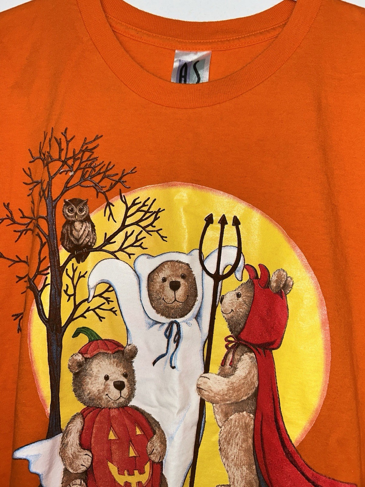 Vtg Tee Shirt Size XL Orange Teddy Bear Halloween Cute Print Atlas Top S/s
