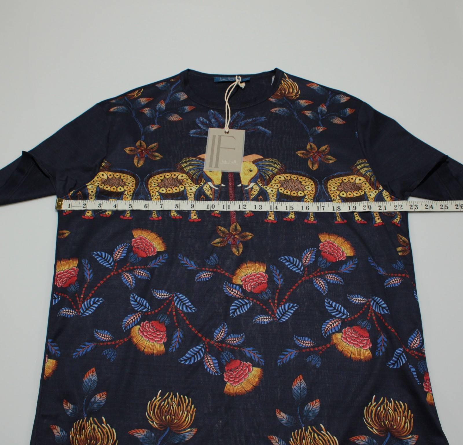 Italo Ferretti NWT Short Sleeve T-Shirt Size L in Blue/Yellow/Multi 100% Cotton