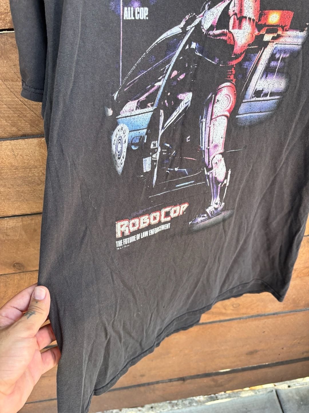 Vintage Robocop Movie Poster T-Shirt Faded Black Delta Pro Weight