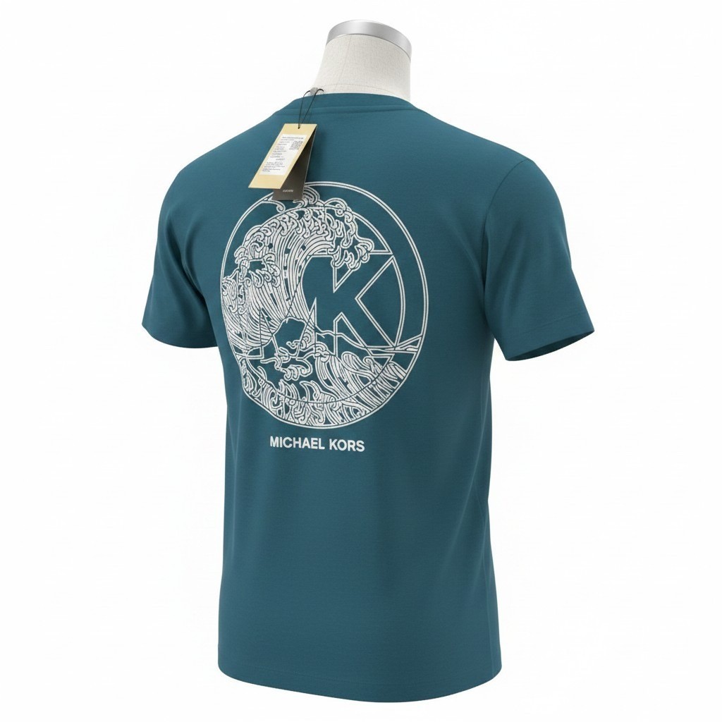 Michael Kors Mens Peacock Blue Graphic Wave Logo T-Shirt M NEW