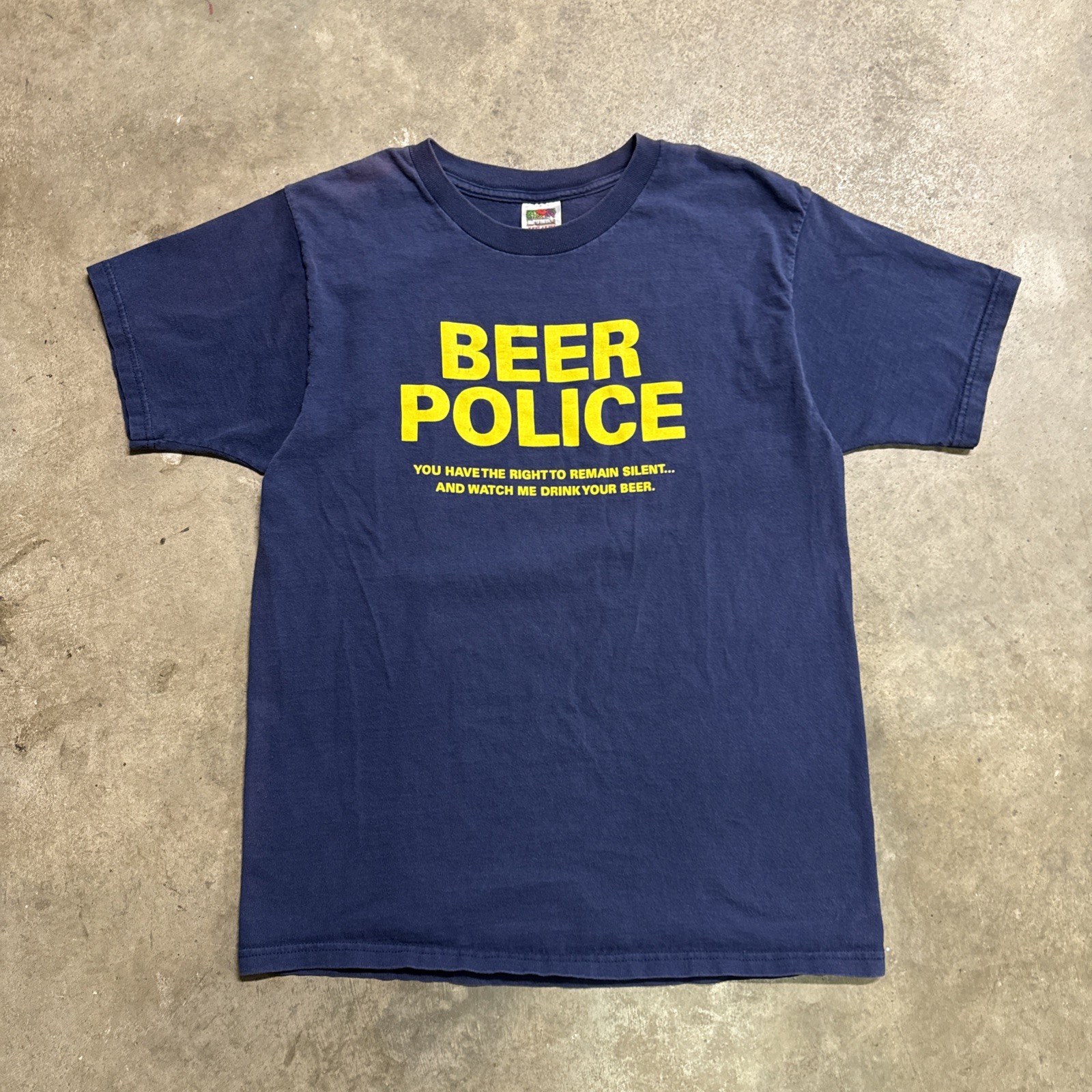 Vintage Beer Shirt Mens Large Navy 90s Funny Quote Police Parody Skate Alcohol