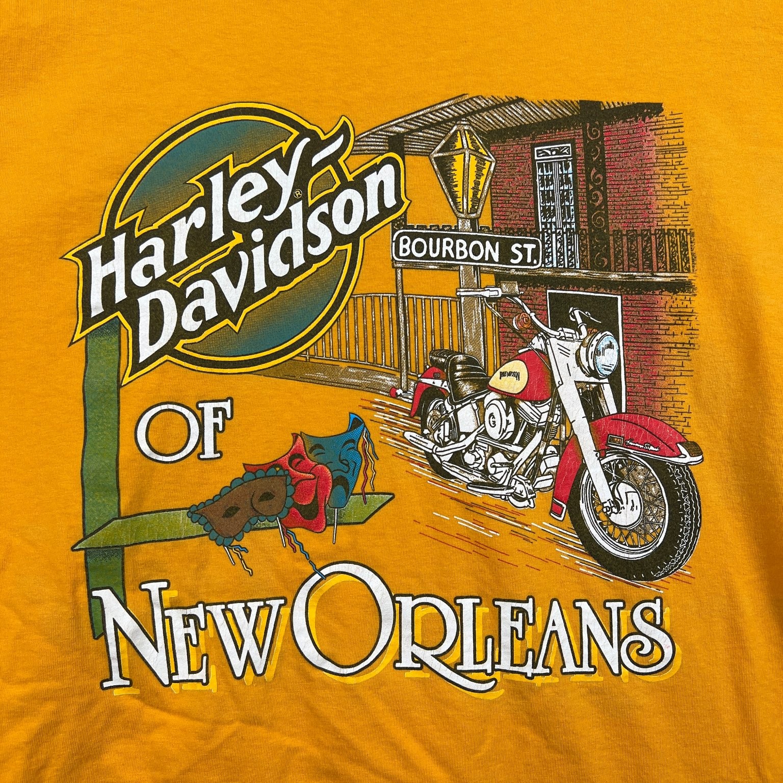VTG Harley-Davidson T-Shirt Mens XL Yellow New Orleans Bourbon St Louisiana Y2K
