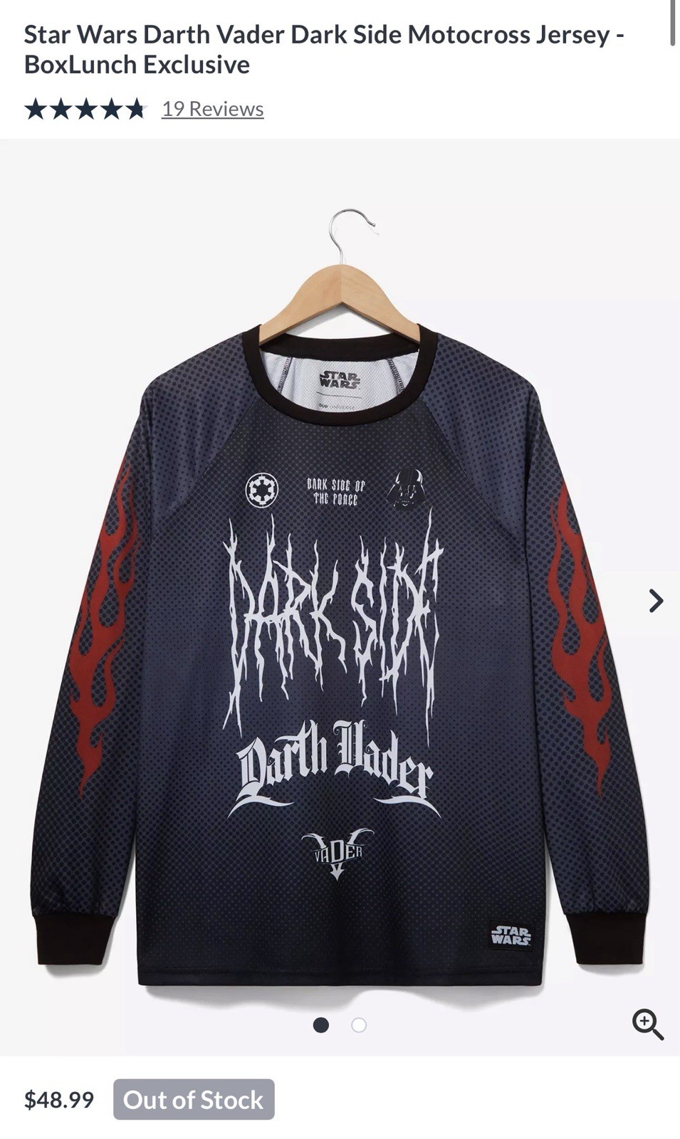 Star Wars Flames Mens XL Darth Vader Dark Side Motocross Jersey NEW! Boxlunch